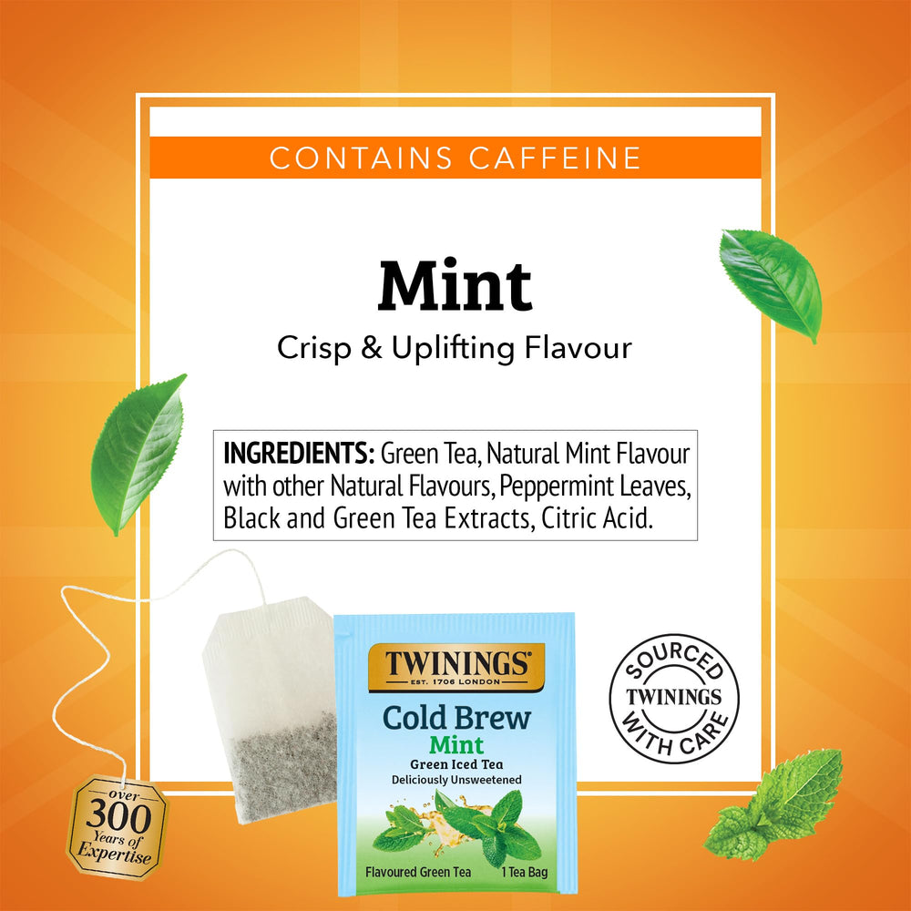 Twinings Green and Black Tea extracts with mint for rich flavor.