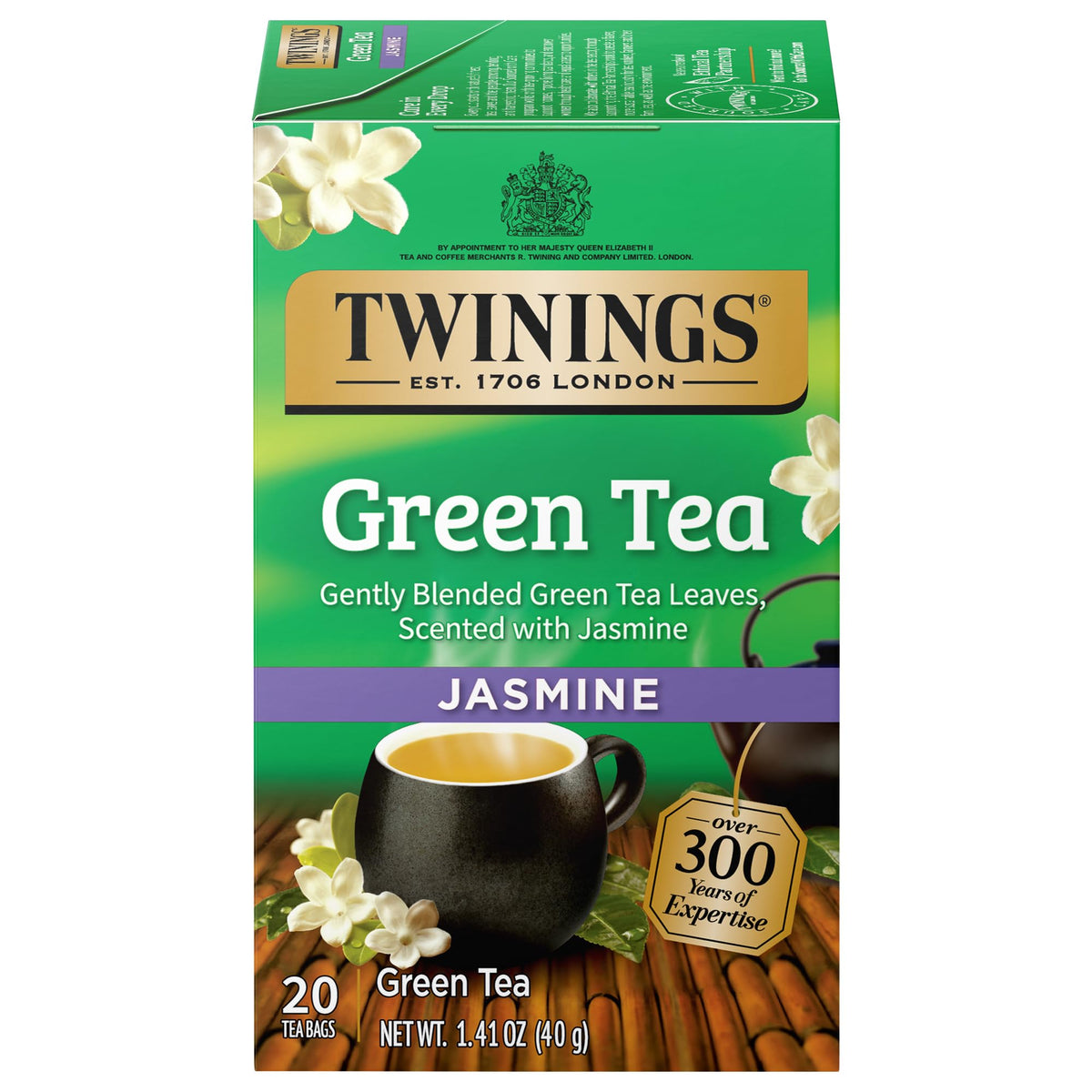Twinings Green Tea with Jasmine bags pack, ready for fresh brew.