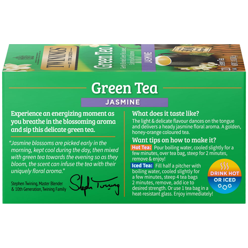Twinings Jasmine Green Tea packaging front view.