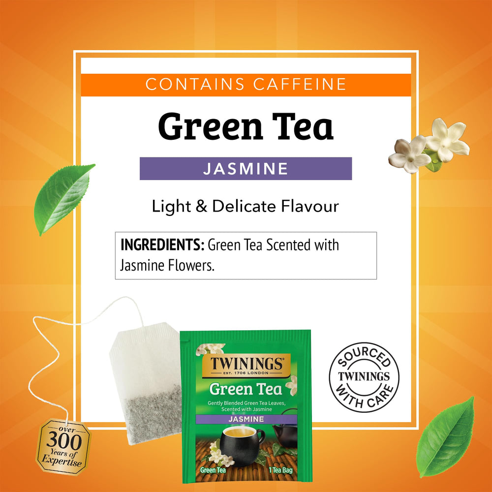 Twinings Green Tea with Jasmine brewed cup displays a vibrant hot brew.