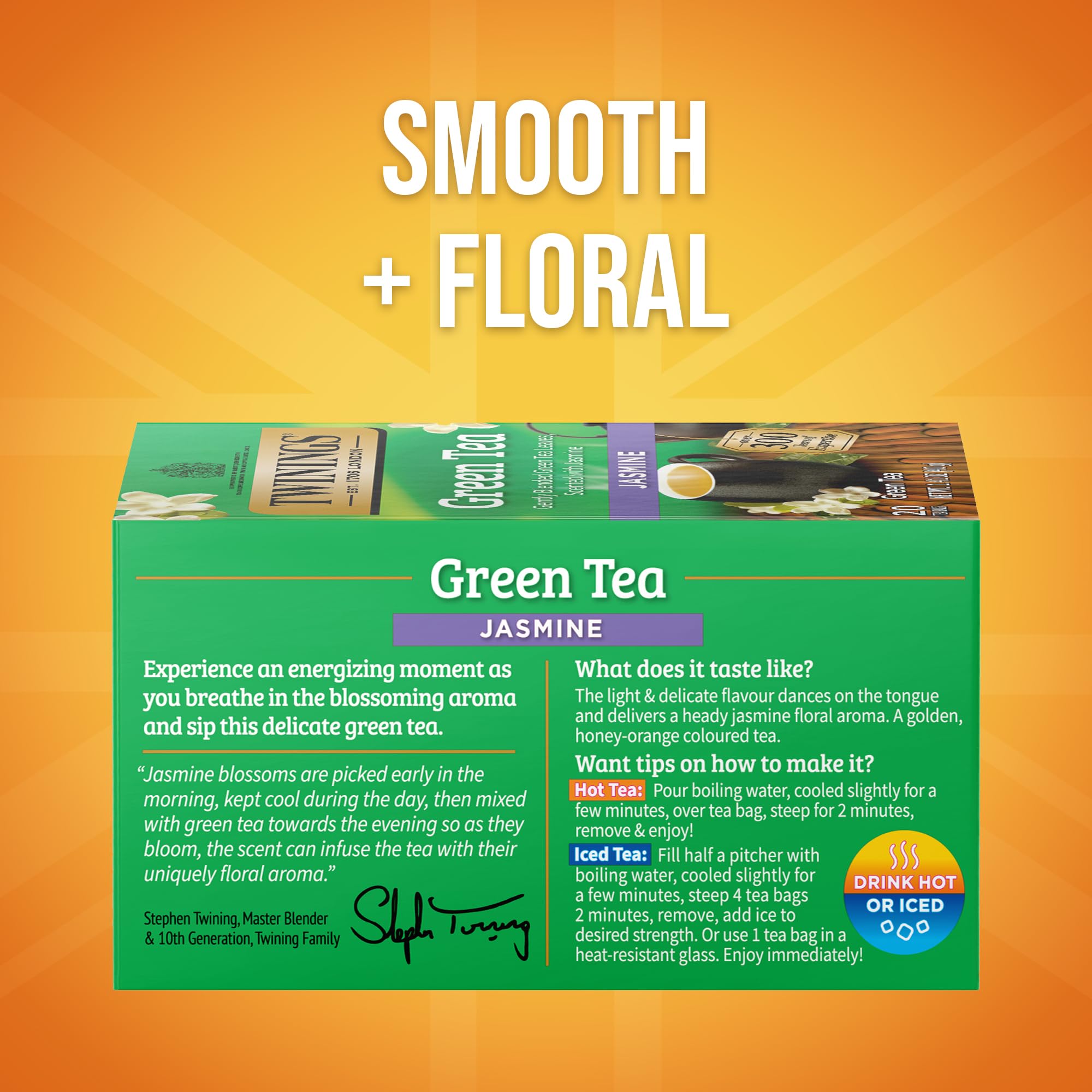 Twinings Green Tea with Jasmine cup showing fragrant aroma and inviting flavor.