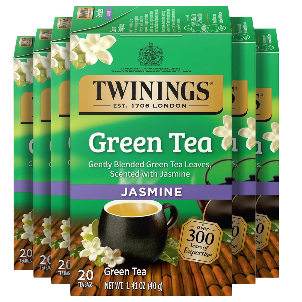 Twinings Green Tea with Jasmine individually wrapped bags for fresh, on-the-go enjoyment.