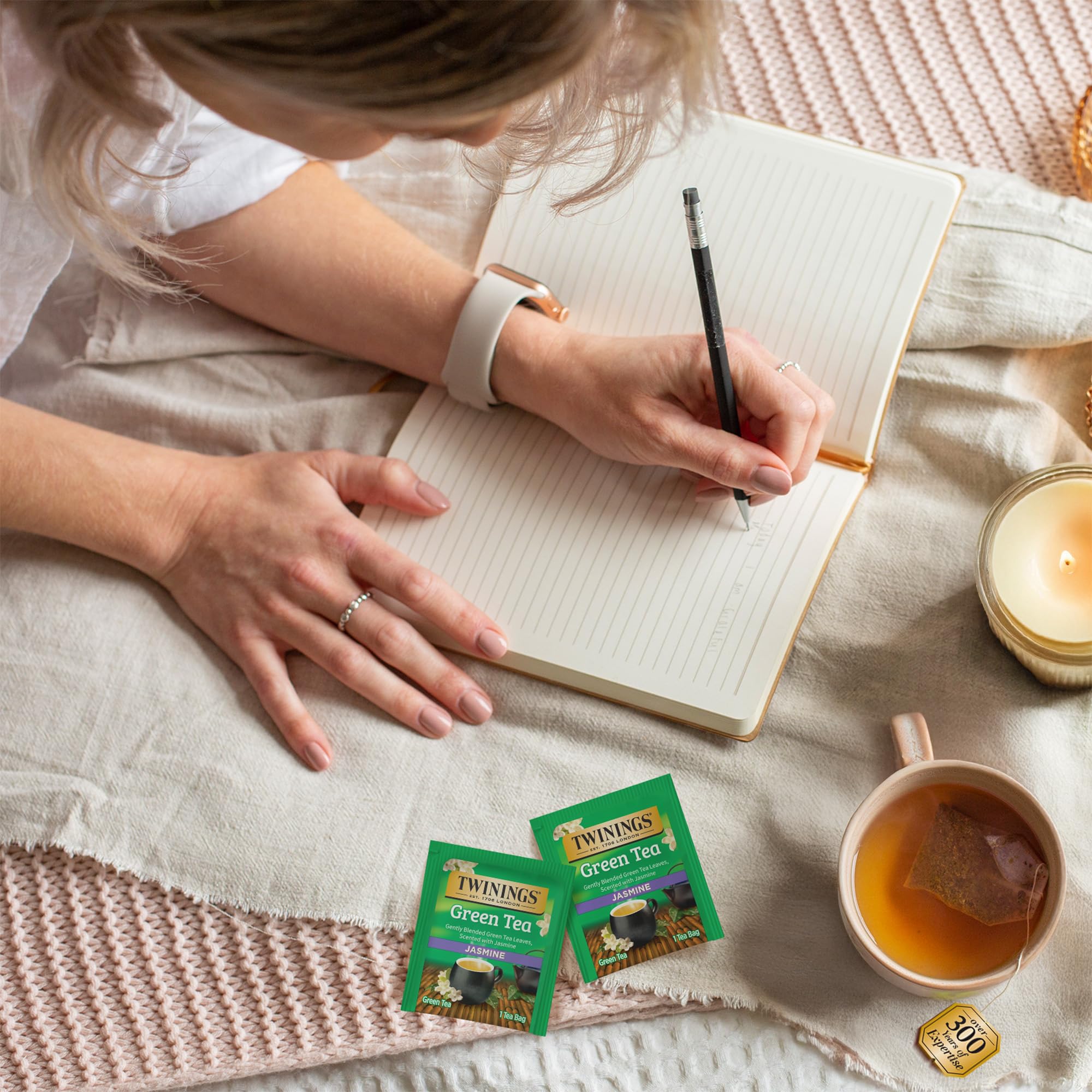 Twinings Jasmine flowers highlighting the floral infusion in the tea.