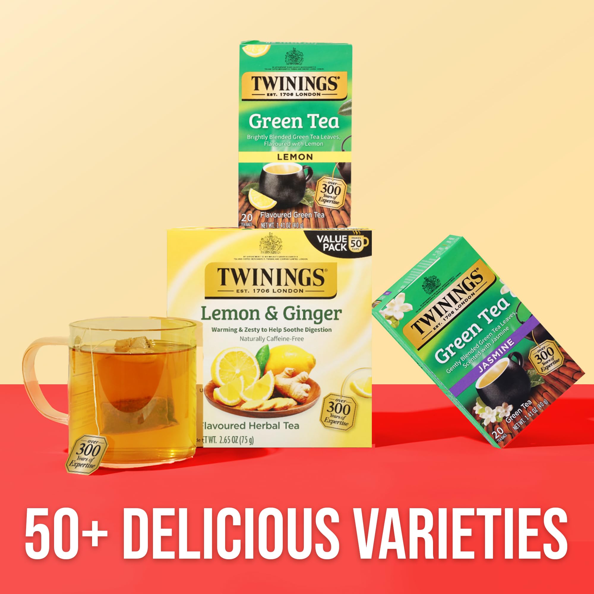 Twinings Green Tea with Lemon lemon pieces visible, citrus aroma ready