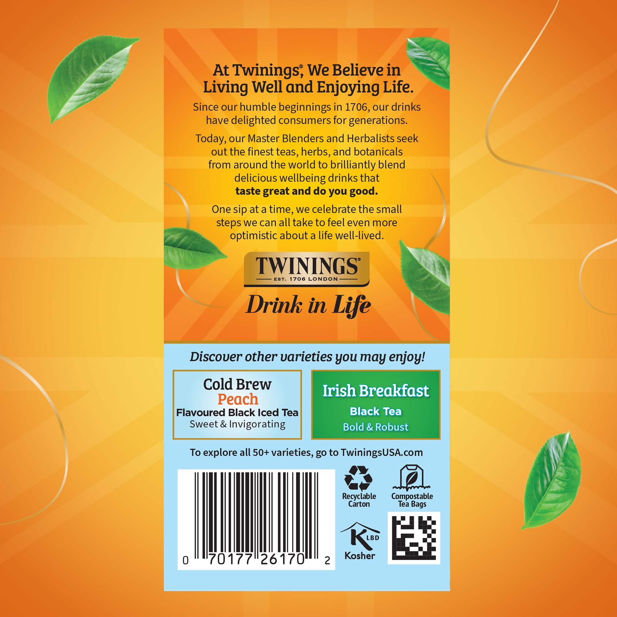 Twinings Green Tea with Mint leaves in a cup.