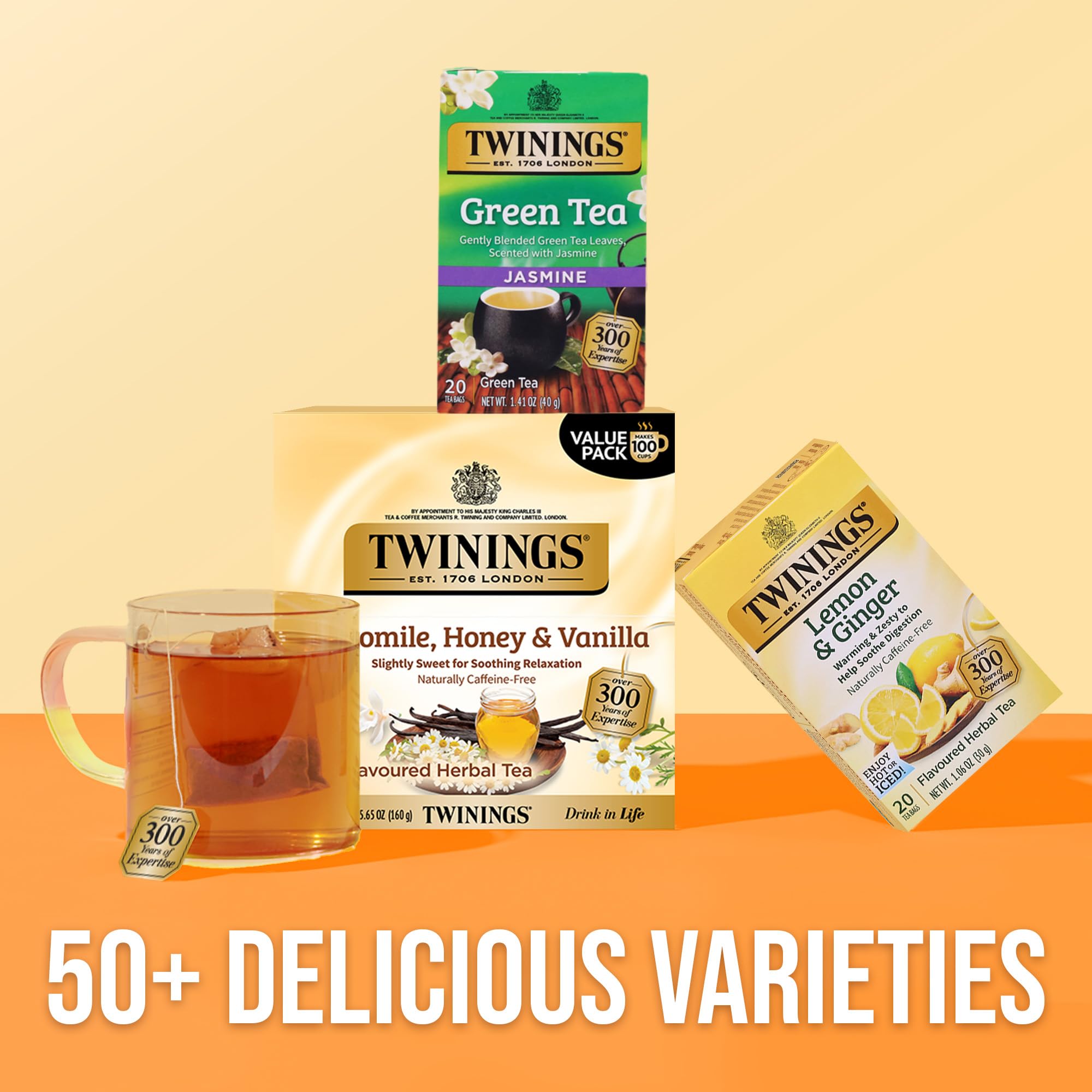 Herbal ingredients from Twinings gardens, emphasizing ethical sourcing and community support.