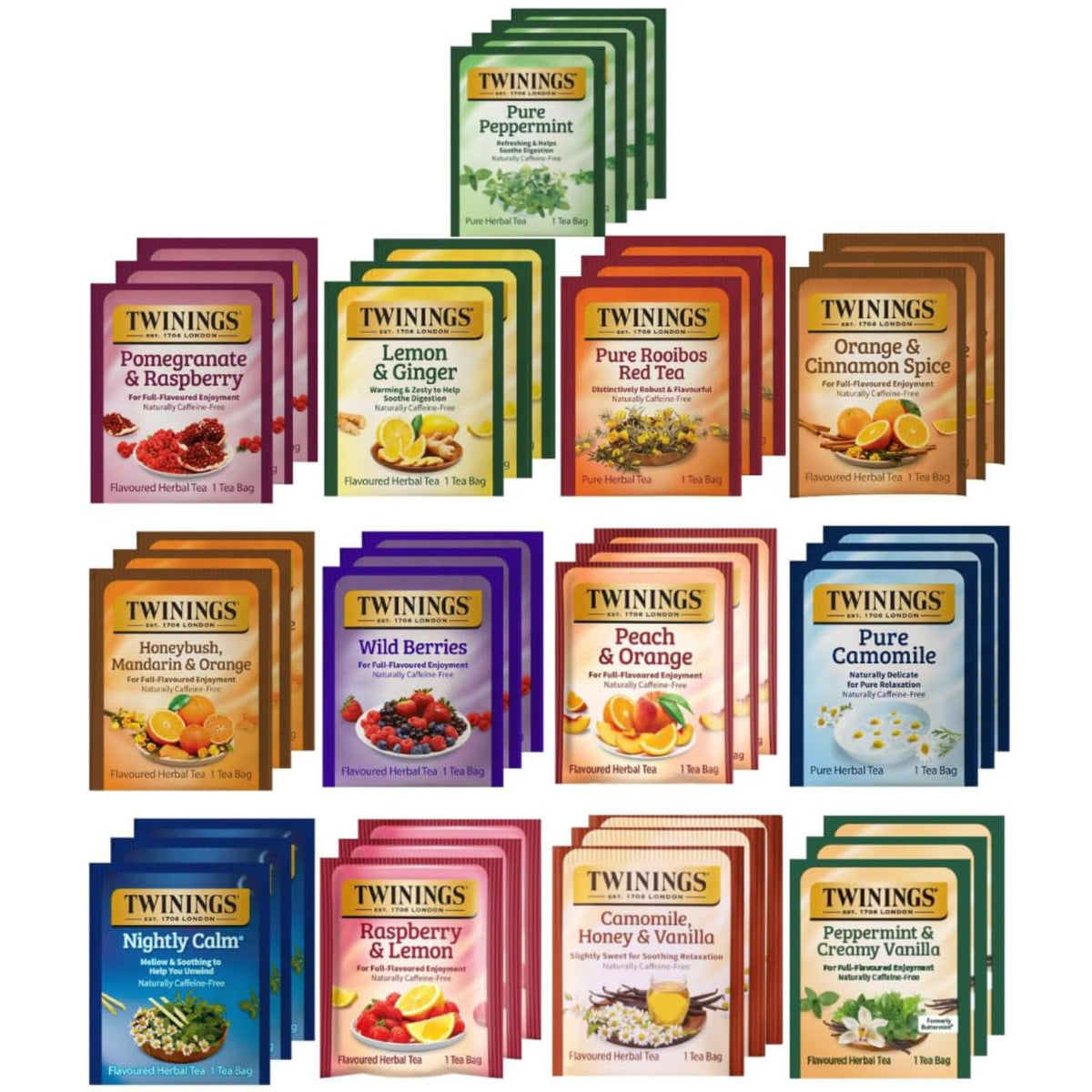 Twinings Herbal Tea Variety Pack 40 bags image: assorted herbal blends for caffeine-free relaxation.