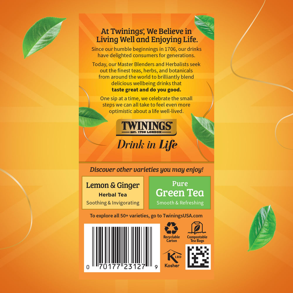 Twinings Honeybush Mandarin Orange tea label highlighting caffeine free tisane