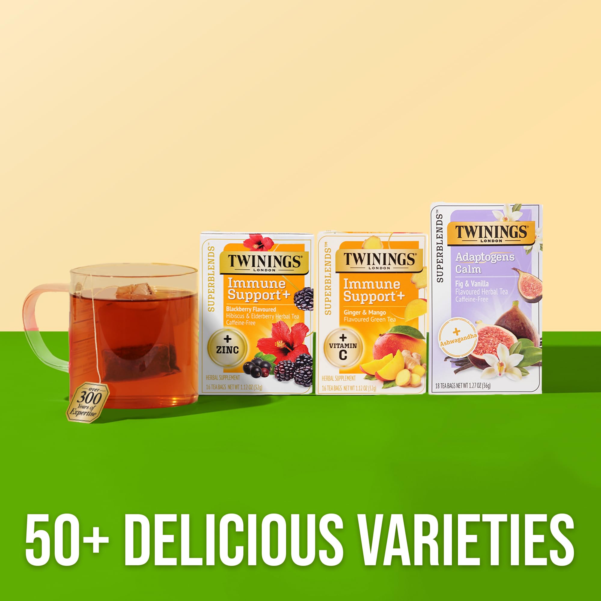 An at-home setup for brewing Twinings hot or iced tea from the Superblends line.