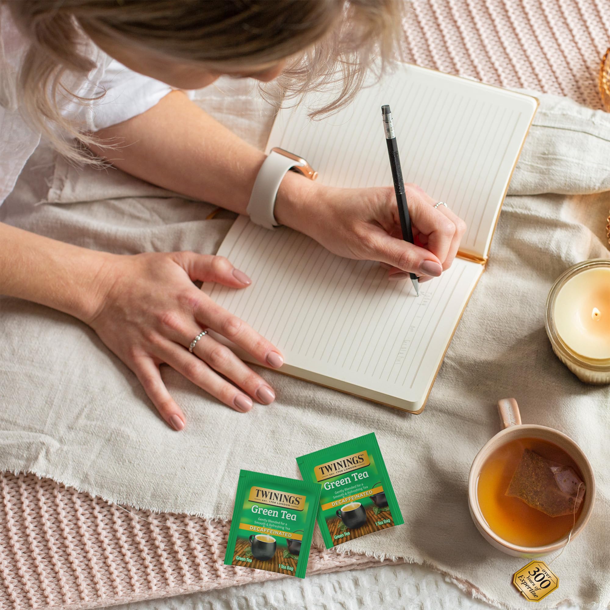 Individually sealed bags preserve freshness for on-the-go tea moments with Twinings.