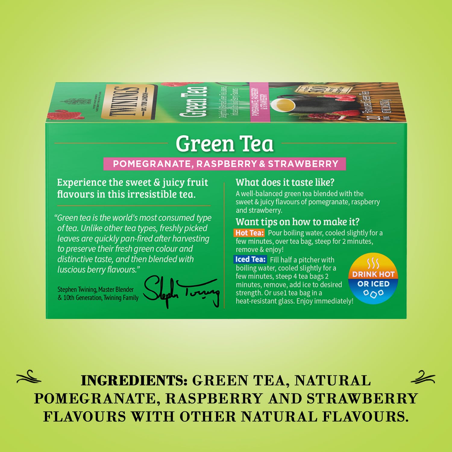 Individually wrapped Twinings teabags emphasize freshness and convenience