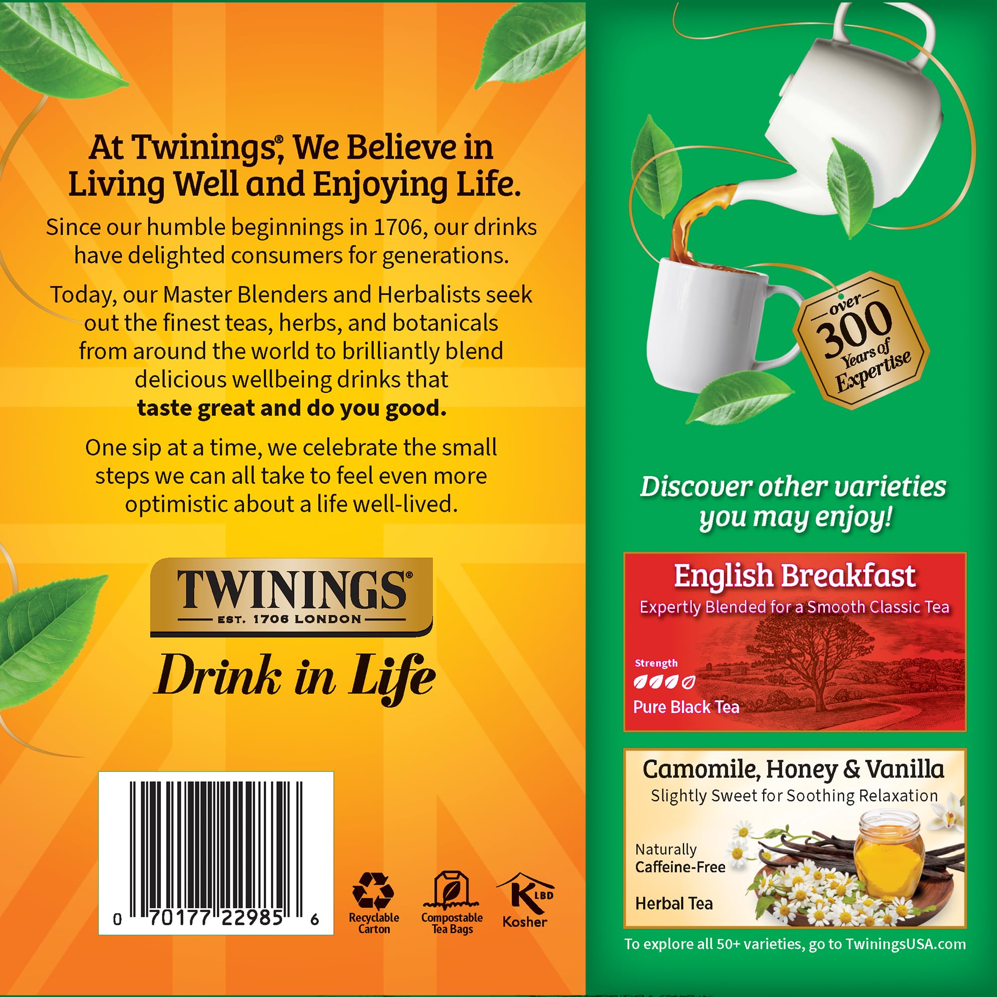 Twinings Irish Breakfast blends Assam and Kenya leaves for a bold character.