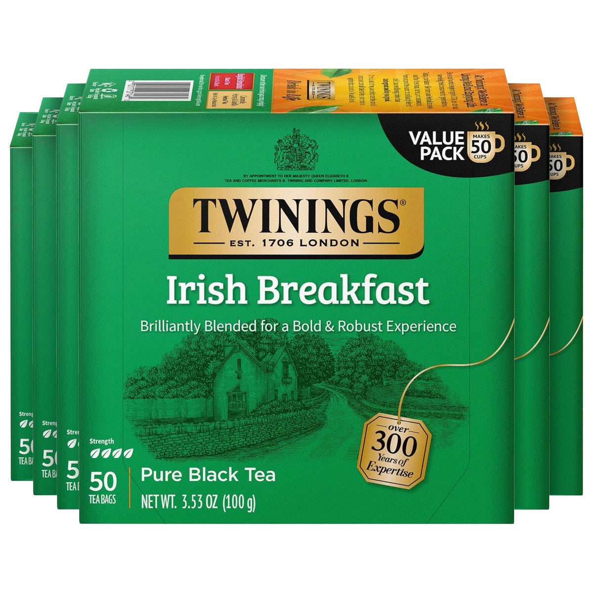Twinings Irish Breakfast tea bags in convenient packaging for on-the-go use.