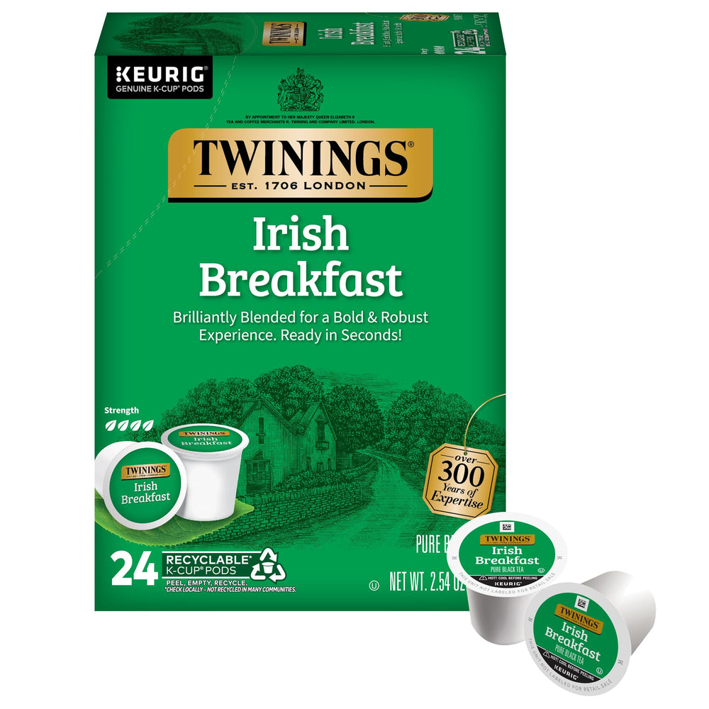 Twinings Irish Breakfast tea pods in a box for bold mornings