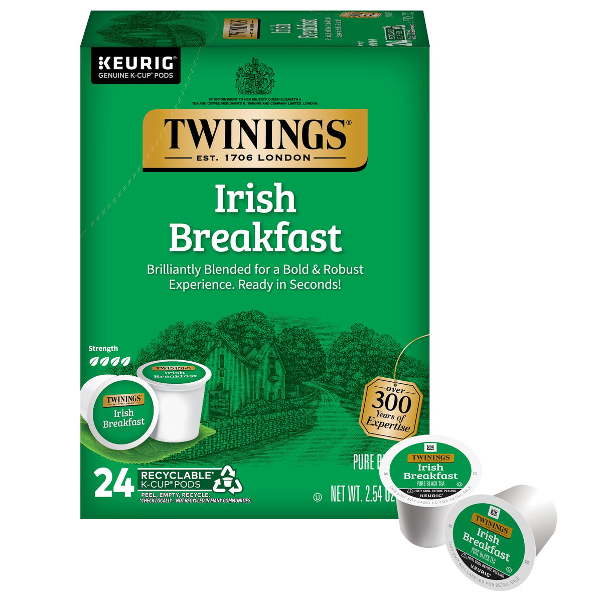 Twinings Irish Breakfast tea pods in a box for bold mornings