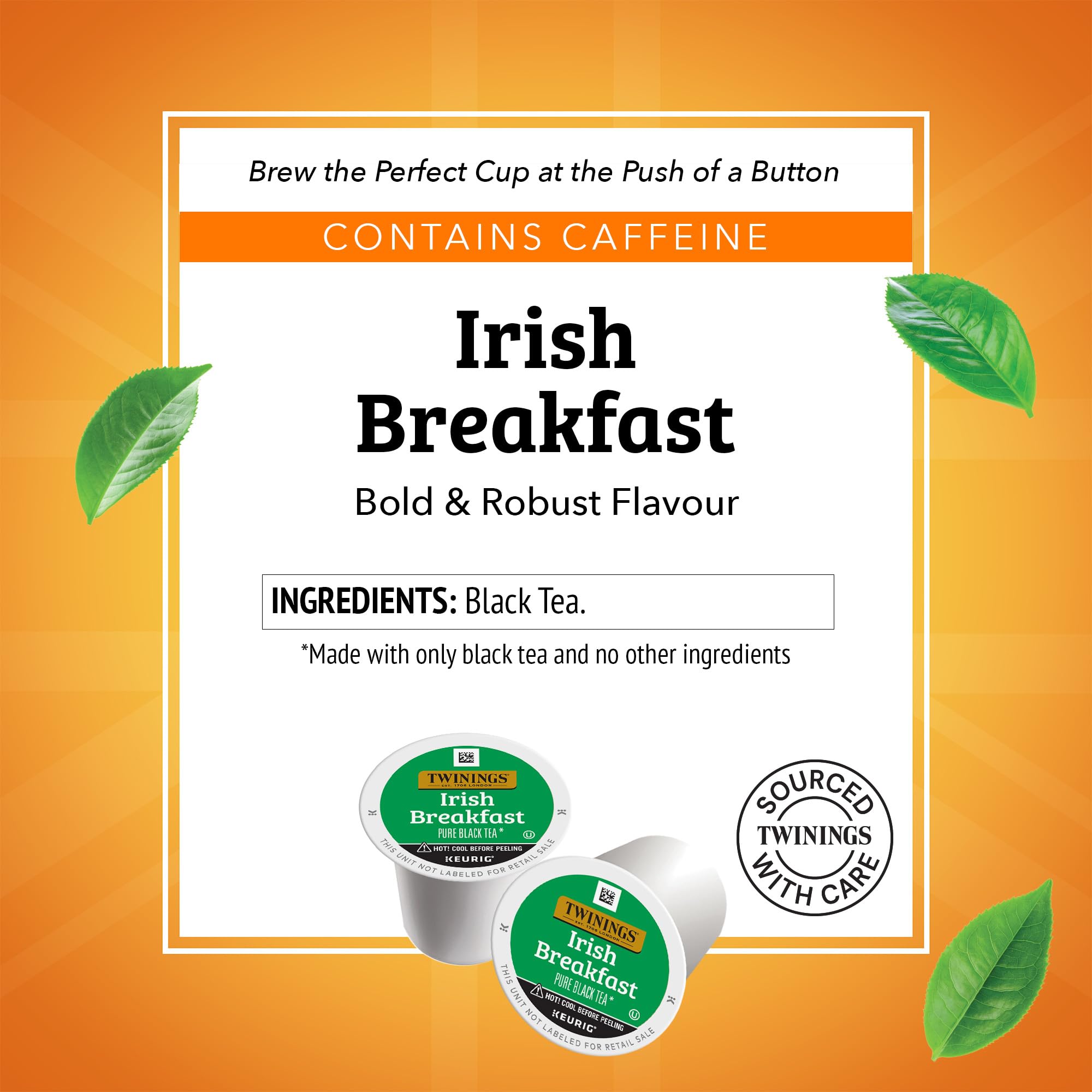 Cup of hot Twinings Irish Breakfast tea from the pods
