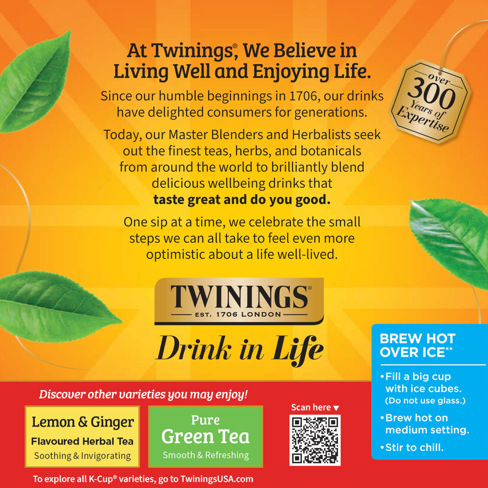 Keurig-compatible Twinings pods for a convenient café experience at home.