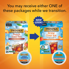Twinings Keurig-compatible peach black tea pods for quick, refreshing beverages.