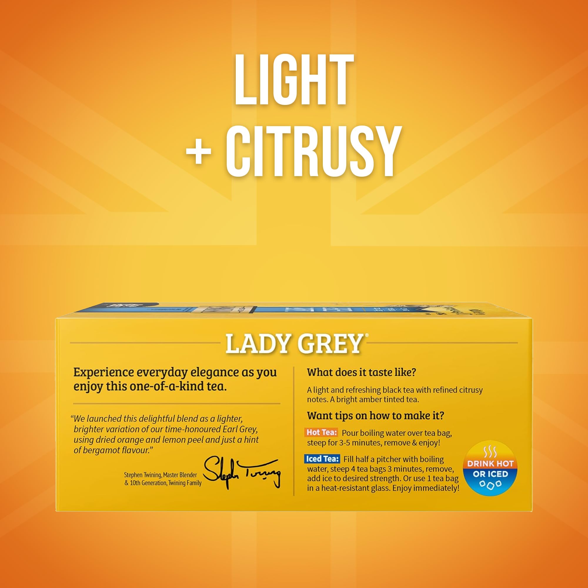 Twinings Lady Grey citrus aroma enhances a refreshing cup