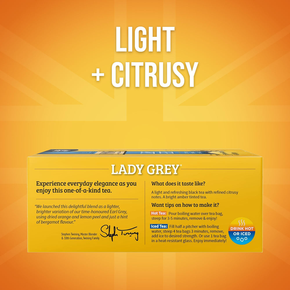 Twinings Lady Grey citrus aroma enhances a refreshing cup