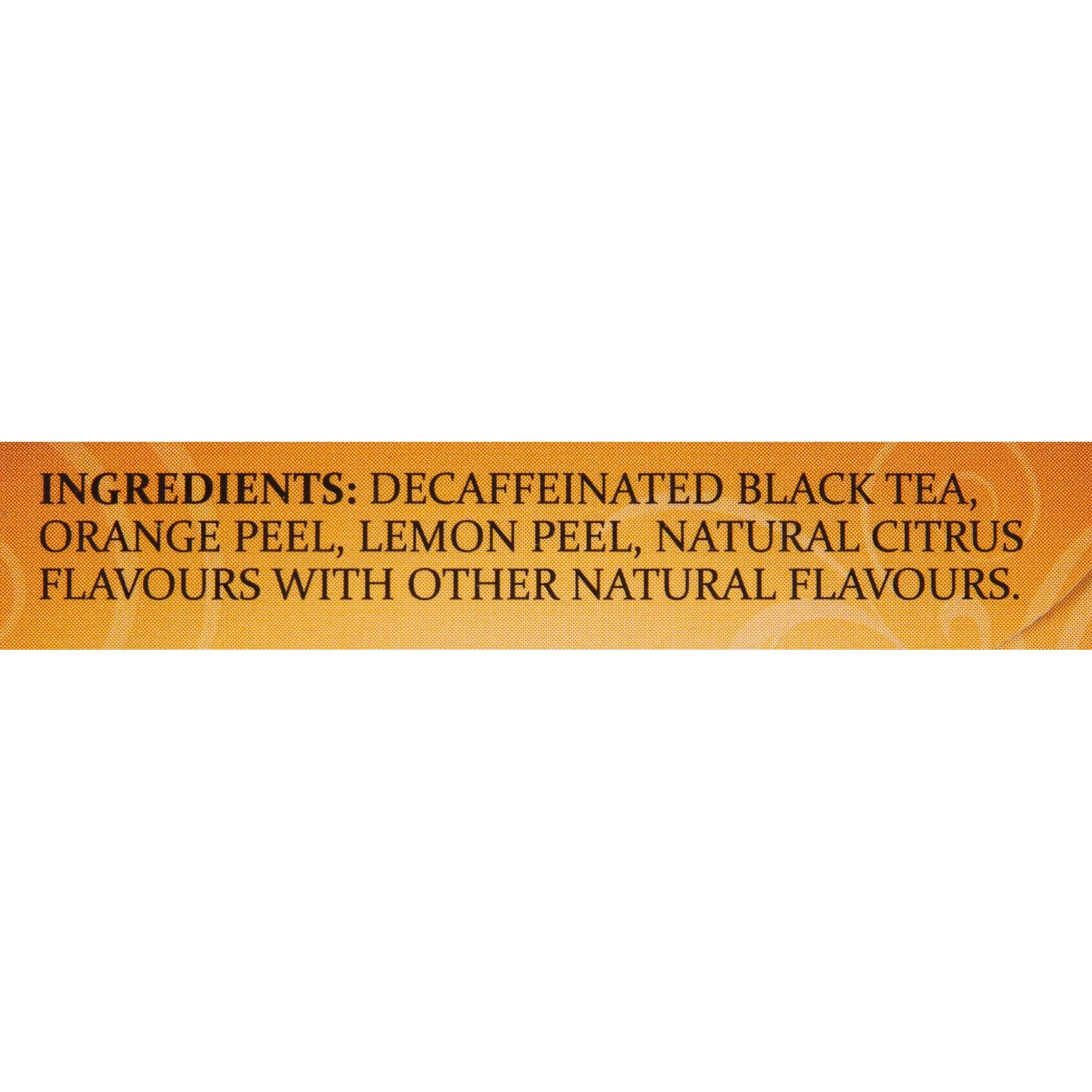 Close-up of orange and lemon peel notes in Twinings Lady Grey decaf
