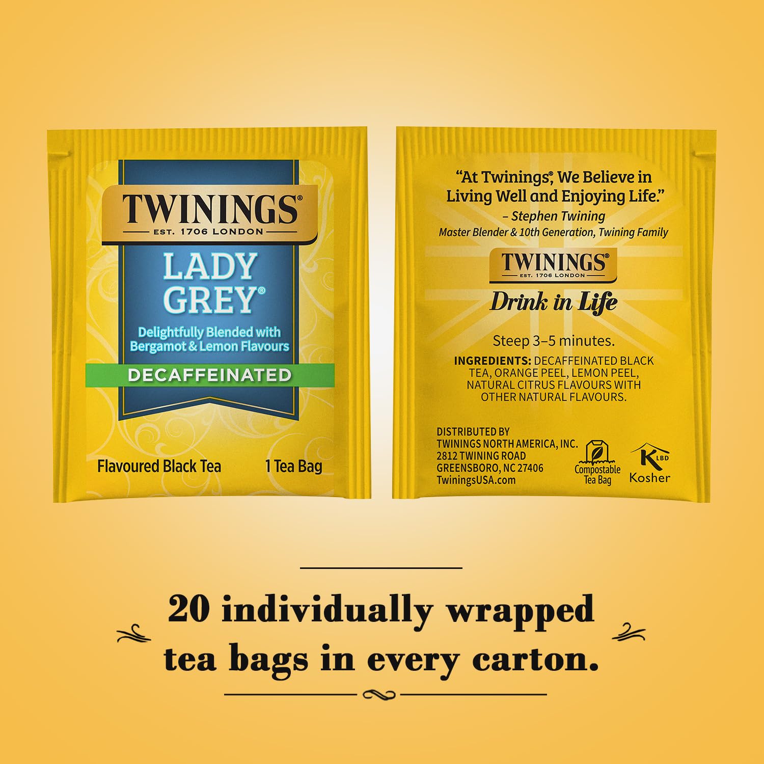 Twinings Lady Grey decaf tea highlights citrus aroma and relaxing break
