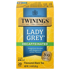 Twinings Lady Grey decaf tea bags displayed for everyday use