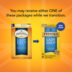 Twinings Lady Grey tea bag close-up releases bright citrus aroma.