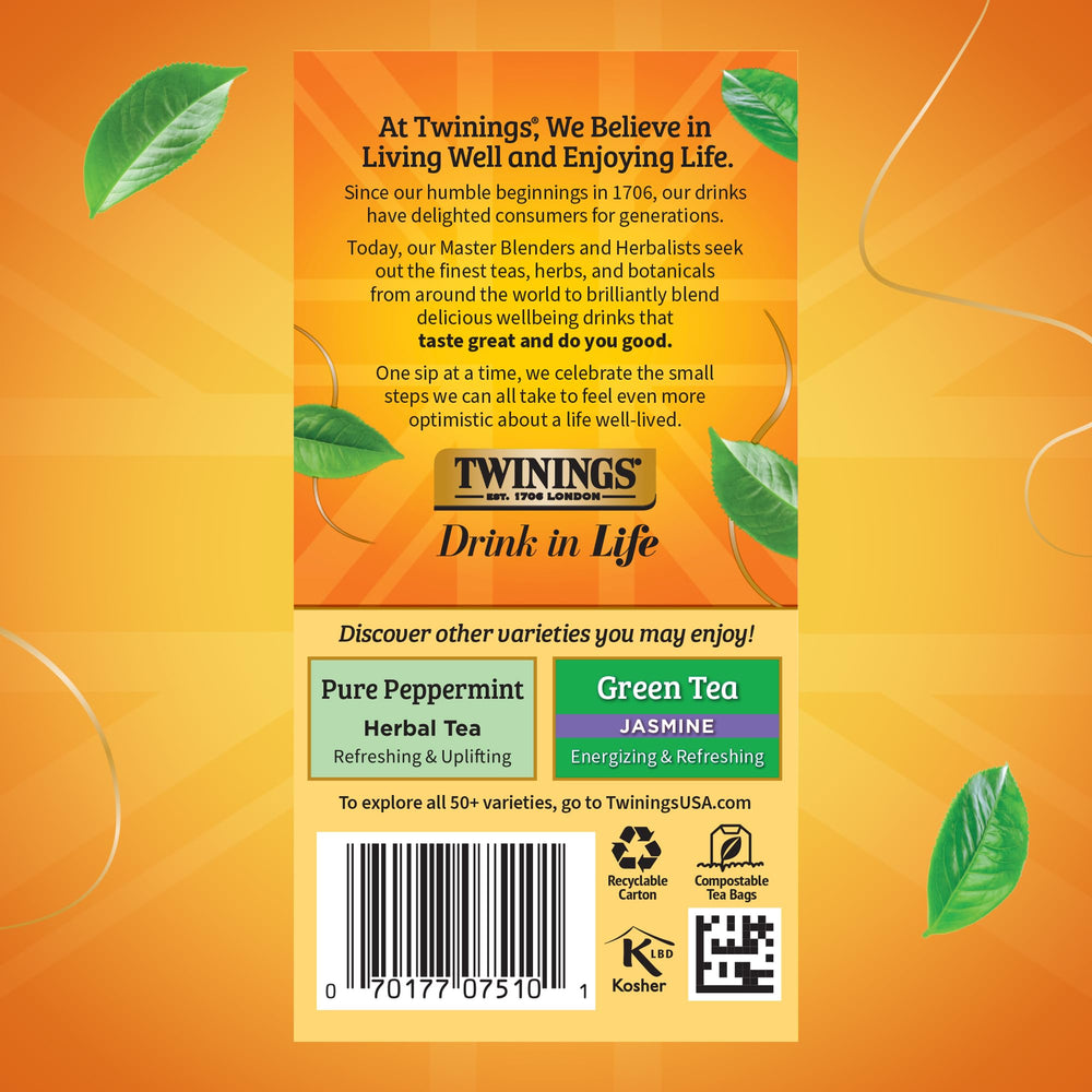 Notes of lemon, lemongrass, ginger and blackberry in Twinings blend
