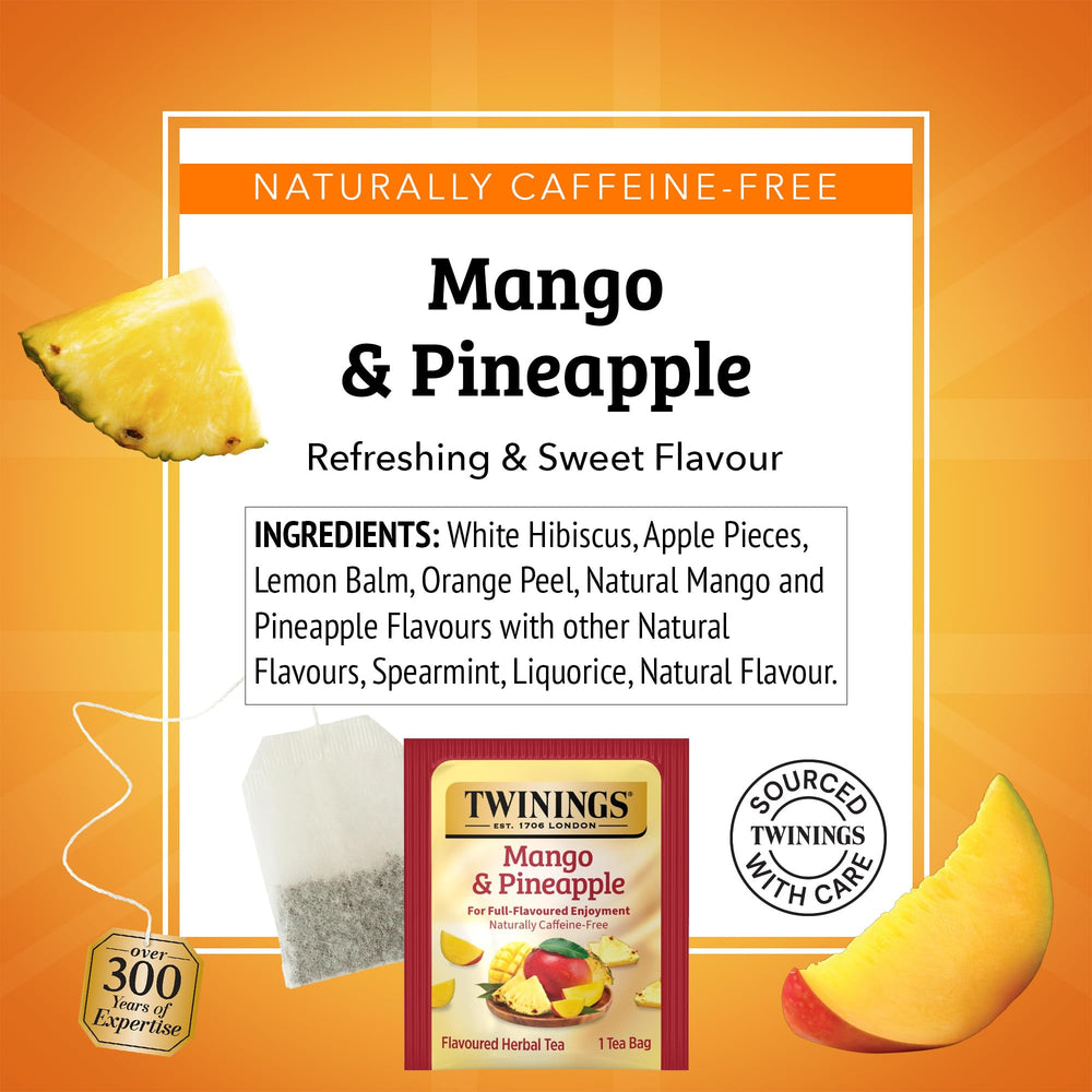 Twinings Mango Pineapple ingredients visual highlighting natural flavors.