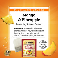 Twinings Mango Pineapple ingredients visual highlighting natural flavors.
