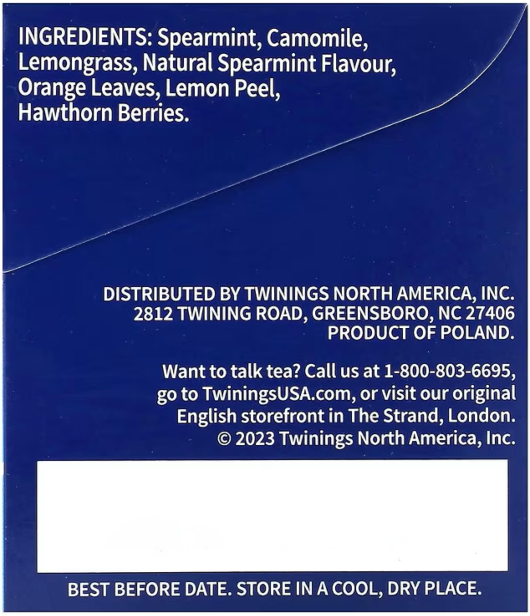 Close-up of Twinings Nightly Calm tea bags for caffeine-free relaxation.
