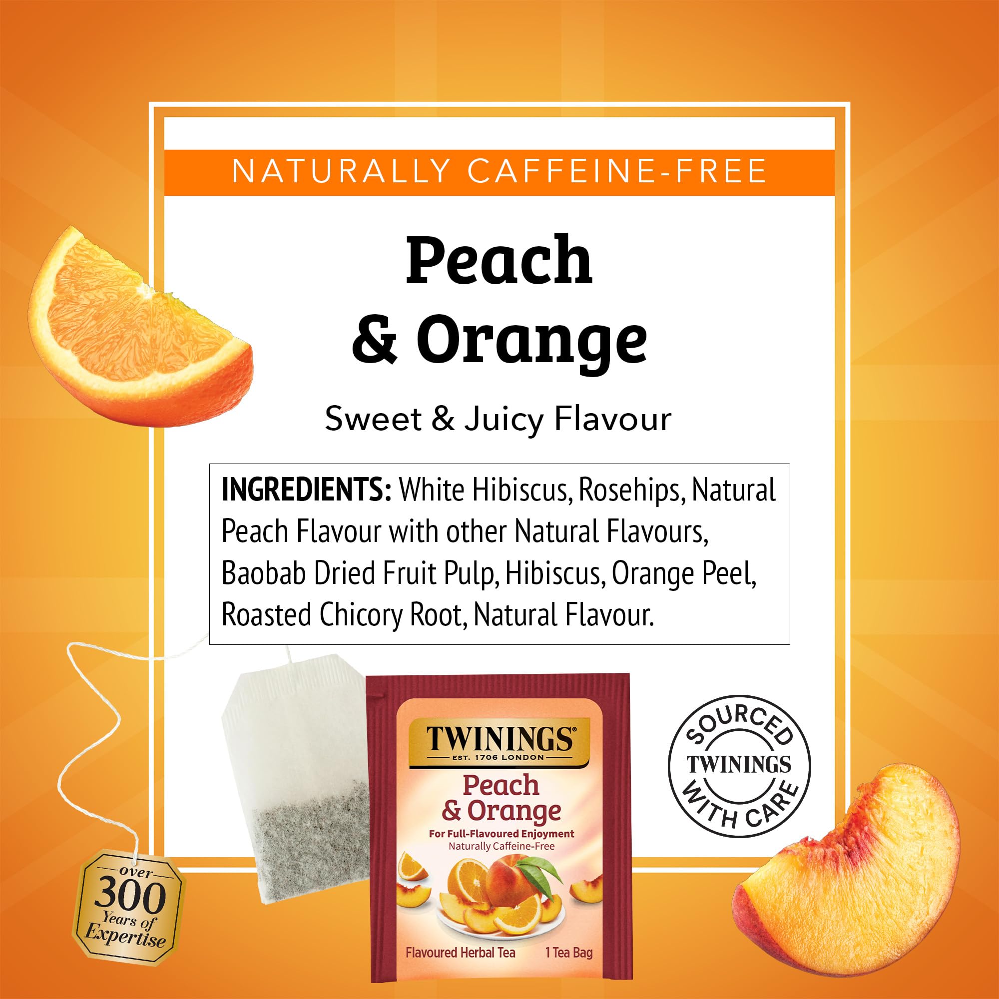 Refreshing iced Twinings peach-orange tea in a glass, perfect for hot days.
