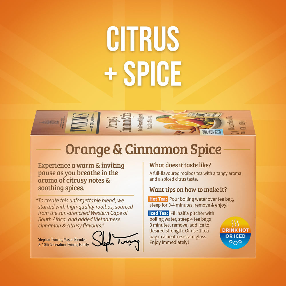 Twinings Orange & Cinnamon Spice tea bags, individually wrapped for on-the-go freshness