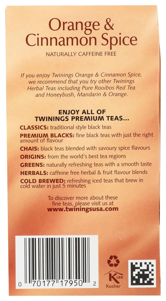Twinings Orange and Cinnamon Spice Tea prepared in a mug with steam and citrus notes.