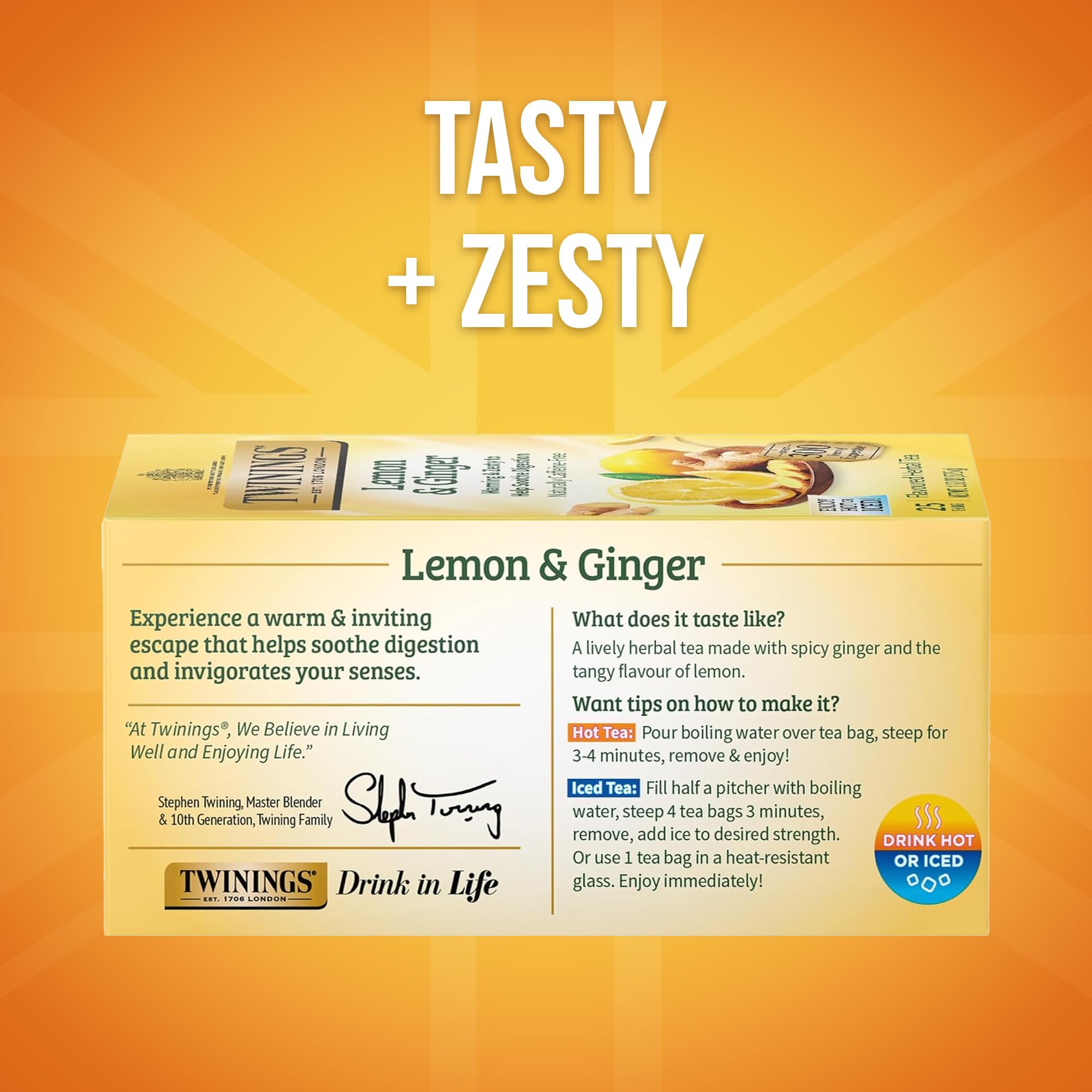 Twinings pack of six boxes on a shelf for convenient daily use.