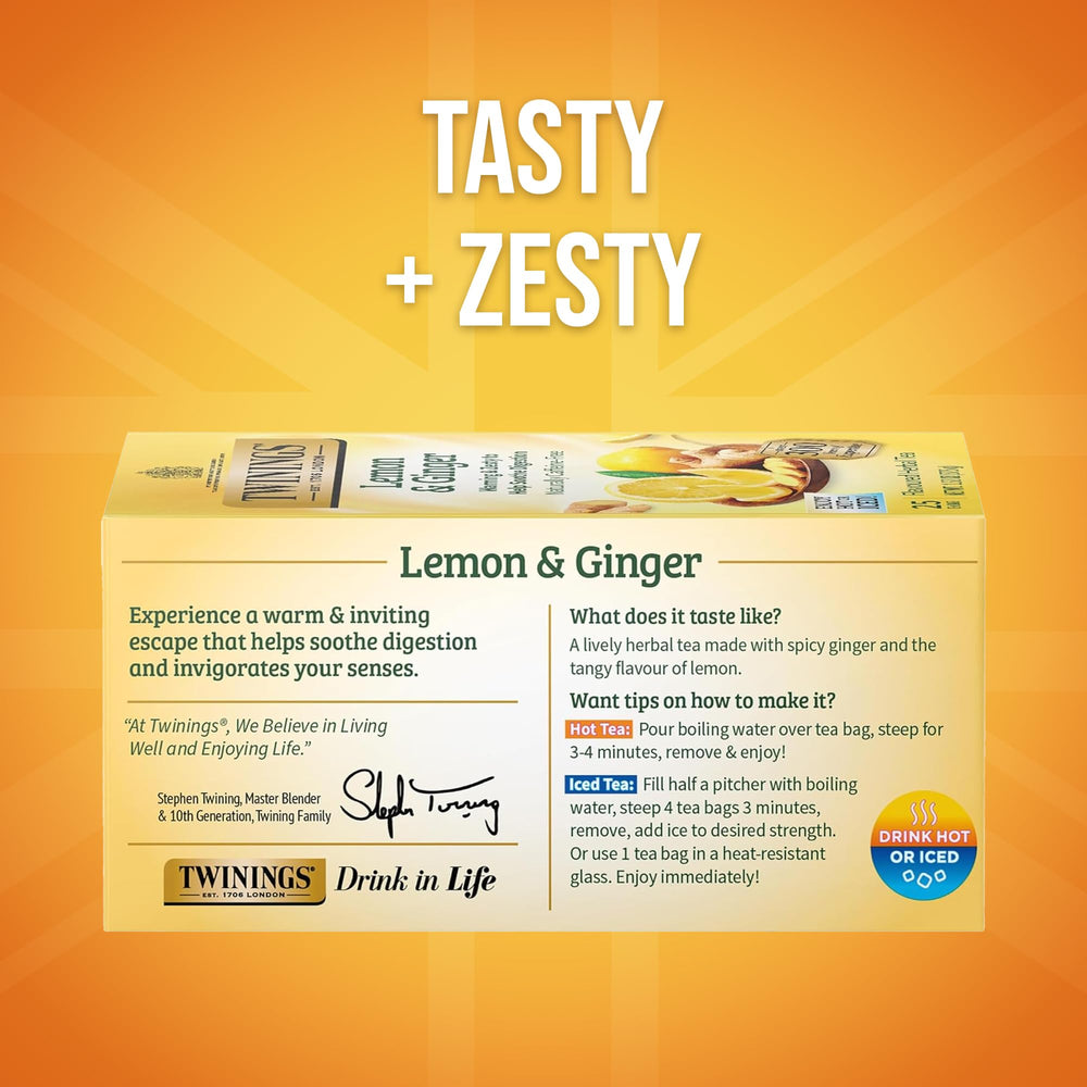 Twinings pack of six boxes on a shelf for convenient daily use.