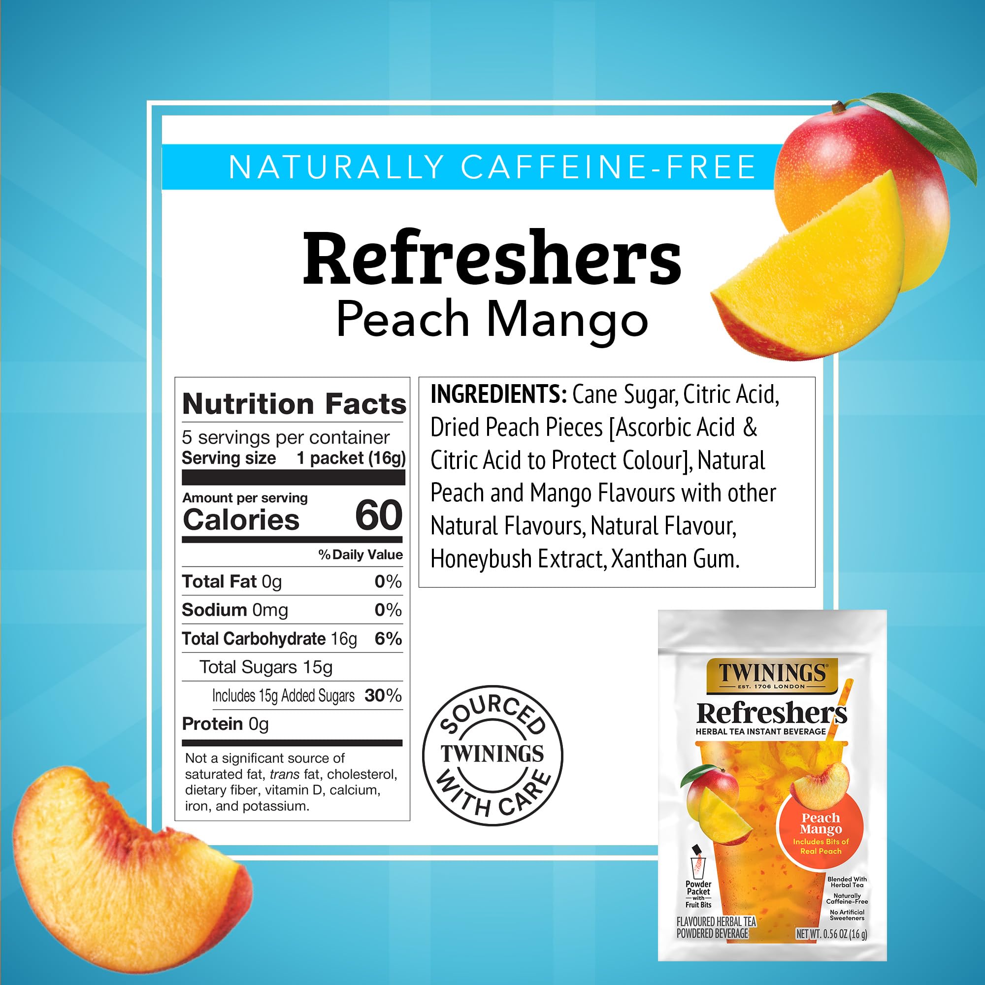 Twinings Peach Mango Refreshers cafe-style serving over ice.