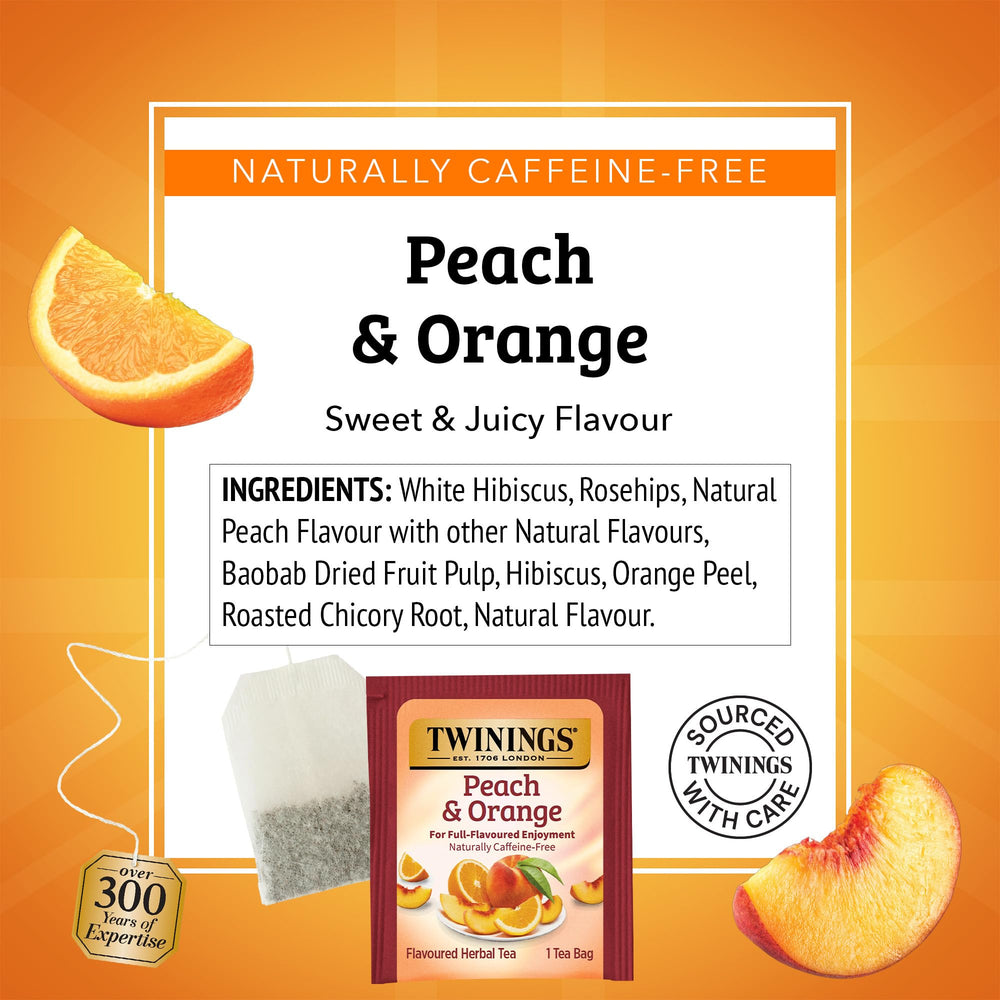 Juicy peach and zesty orange notes in a fragrant herbal blend.