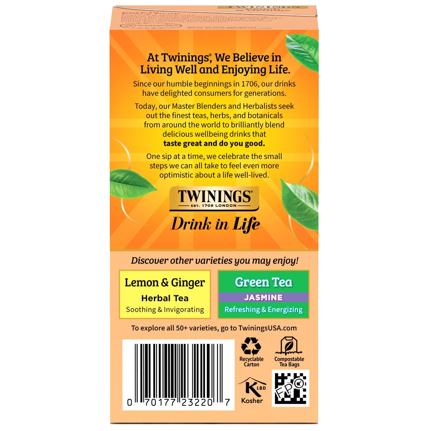 Twinings Peach & Orange tea bags ready to brew a fragrant cup