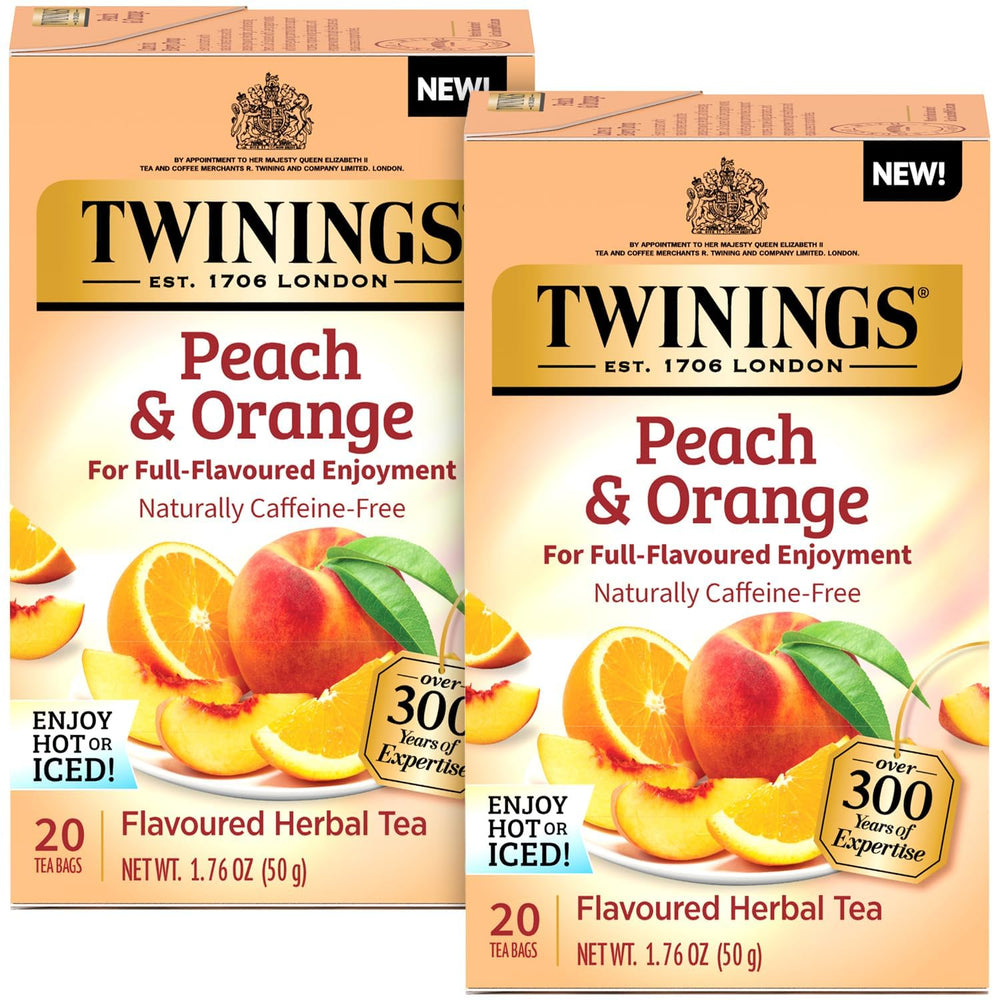 Twinings Peach & Orange tea pack shown for convenient daily tea