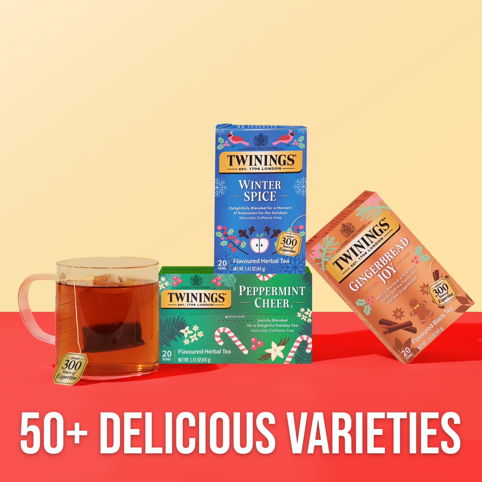 Individually wrapped bags preserve freshness for Twinings Peppermint Cheer on the go
