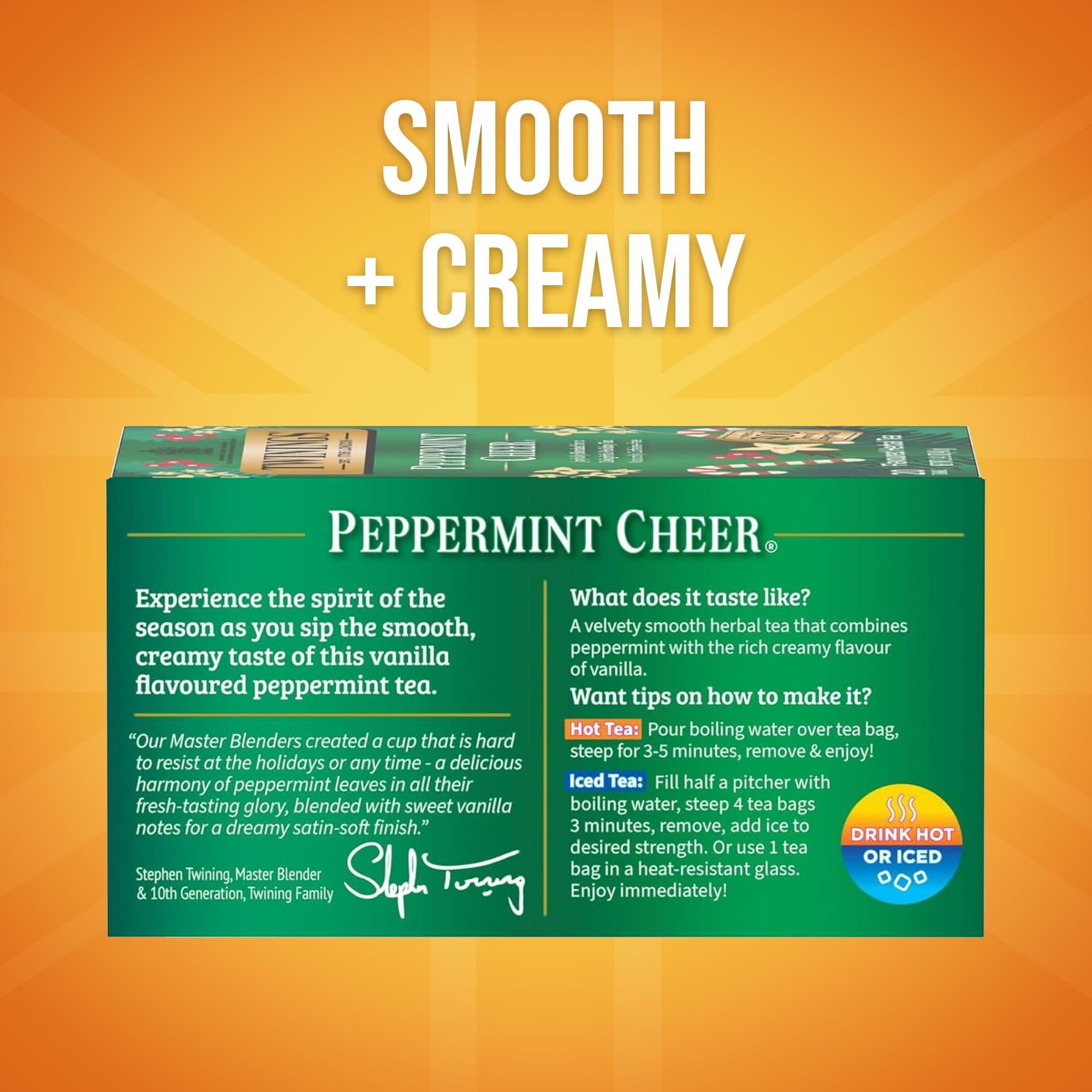Twinings Peppermint Cheer tea bags box, convenient everyday refreshment