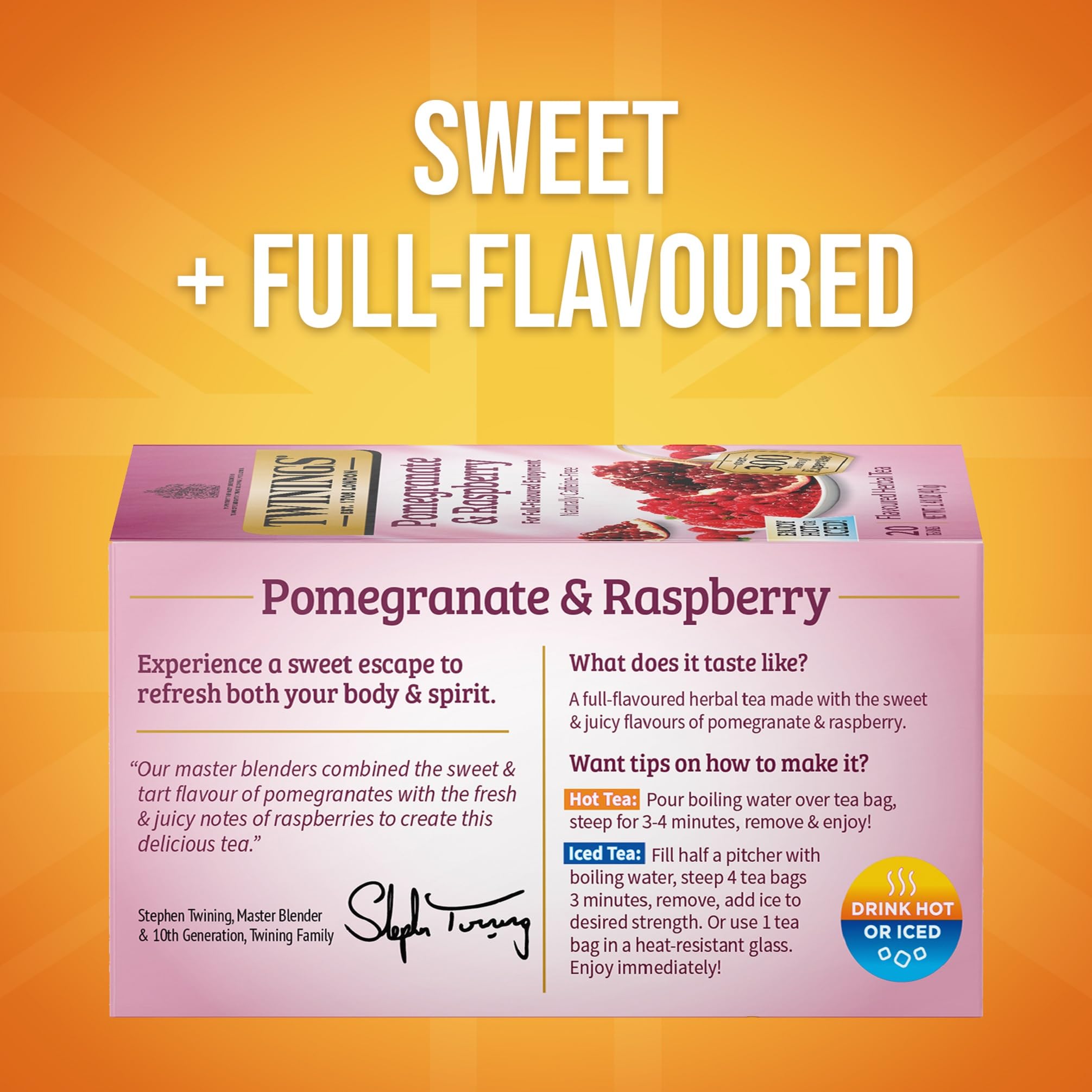 Brewing Twinings Pomegranate & Raspberry tea in a cup with a rich fruity aroma.
