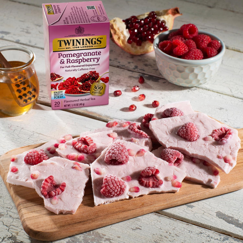 Twinings packaging showing two 20-count boxes and brand heritage.
