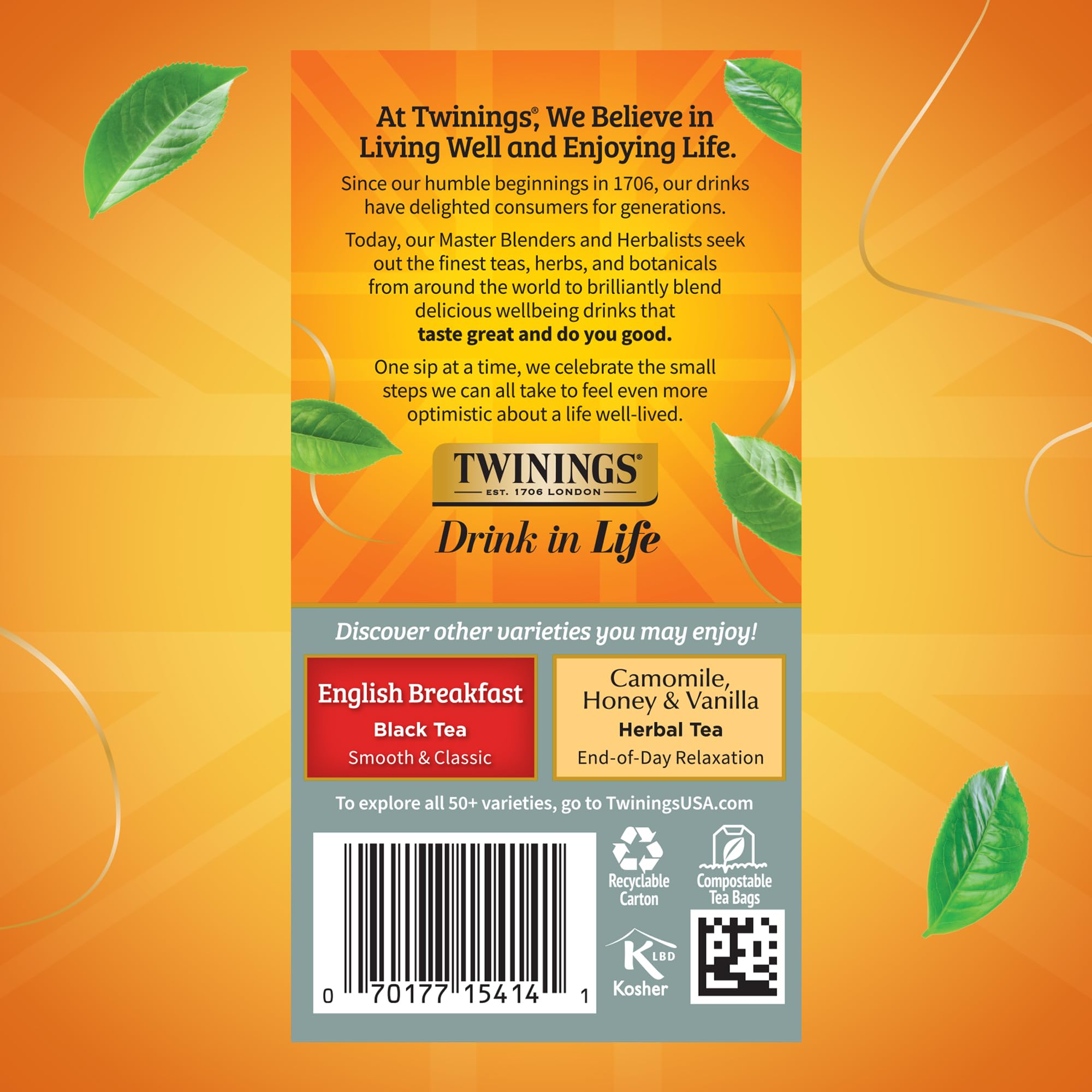 Close-up of individually wrapped bags sealing freshness for Twinings tea.