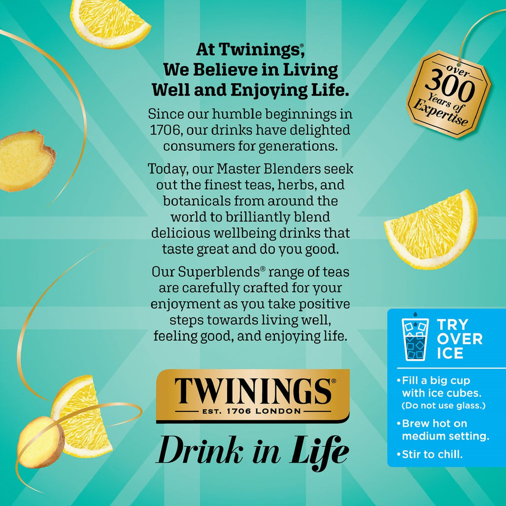 Twinings Probiotics+ tea cup with ice offers a refreshing cold brew option