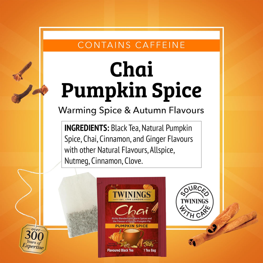 Twinings Pumpkin Spice Chai aroma fills the kitchen during brewing.