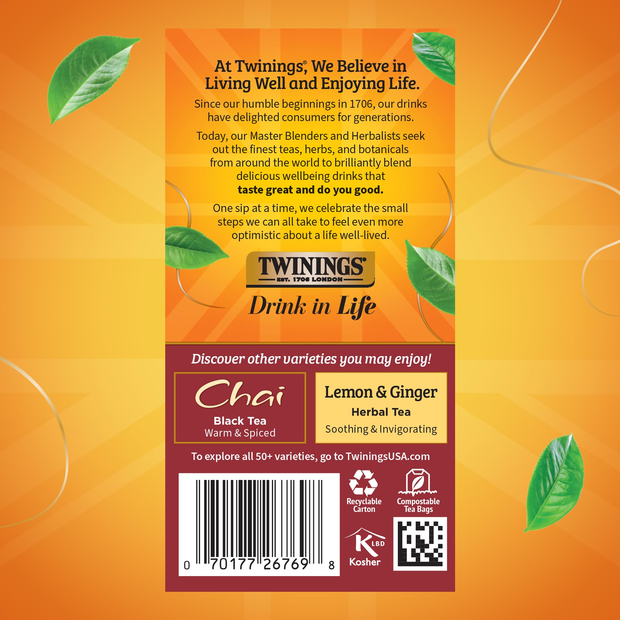 Twinings Pumpkin Spice Chai tea bags individually wrapped for freshness on the go.
