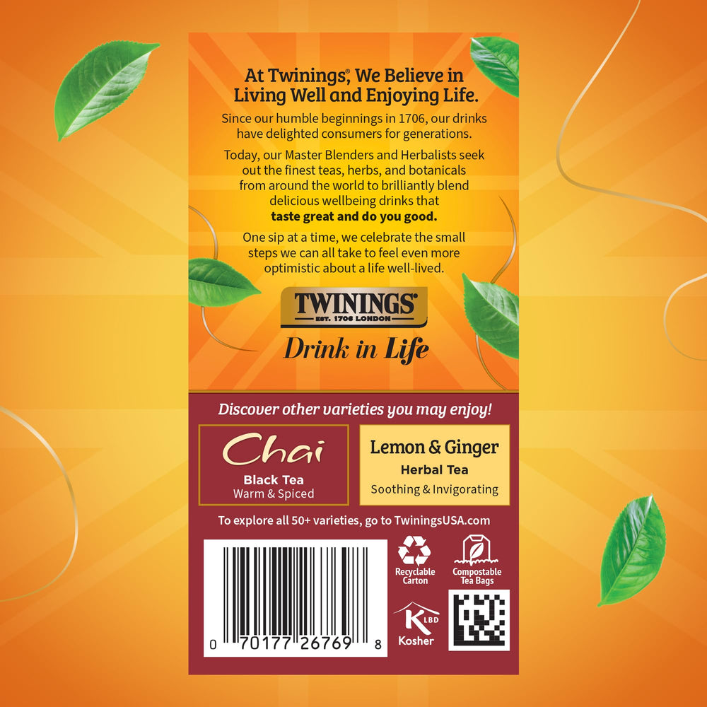 Twinings Pumpkin Spice Chai tea bags individually wrapped for freshness on the go.